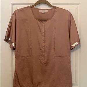 Ann Taylor LOFT silky nude top with sequins